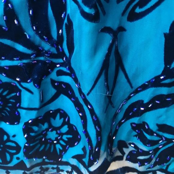 Blue silk blouse size medium with beads - Picture 8 of 12